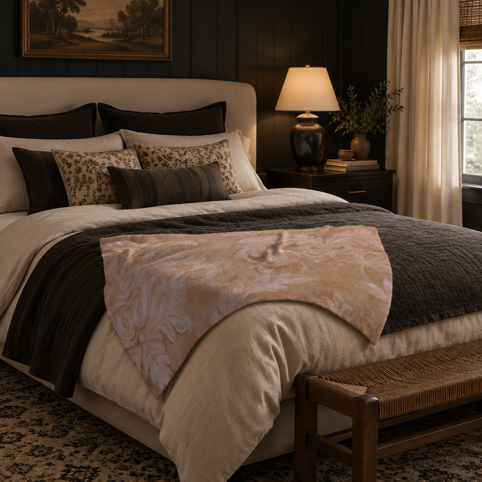Antique Floral Damask Velveteen Blanket