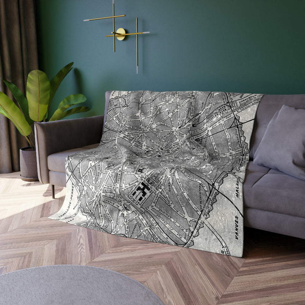 Vintage Paris Map Velvet Blanket